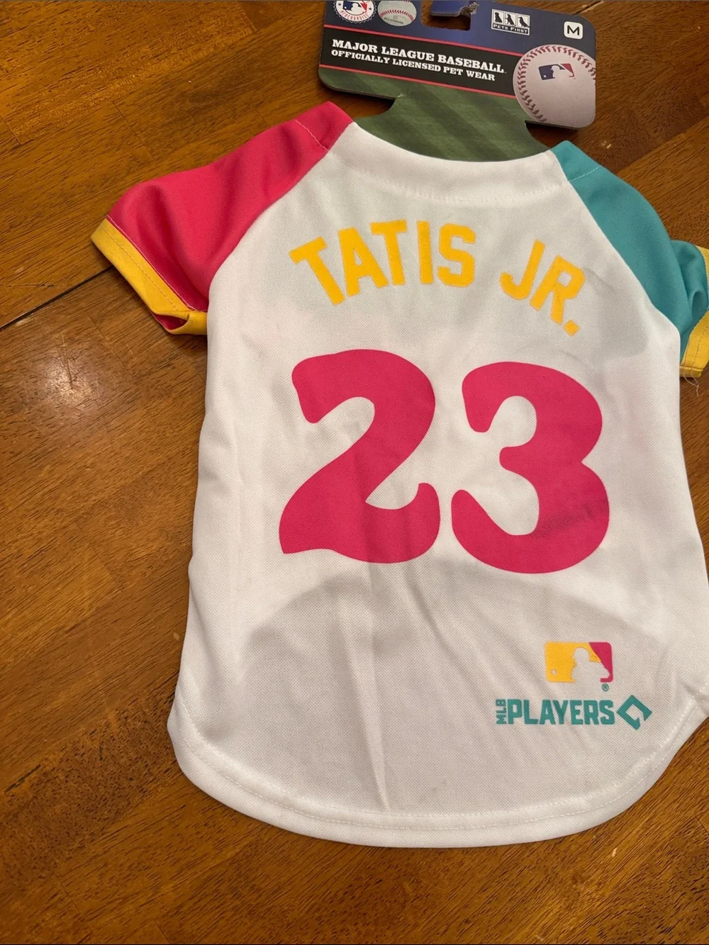 MLB Tatis Jr. #23 White Pink Yellow Teal Dog Jersey Medium